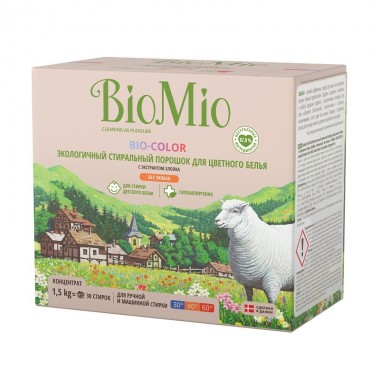 Экологичный гипоаллергенный стиральный порошок BioMio Bio-Color для цветного белья, концентрат, 1.5 кг