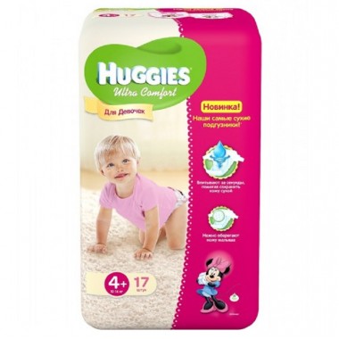 Подгузники Huggies Ultra Comfort Small 4+ для девочек (10-16 кг) 17 шт.