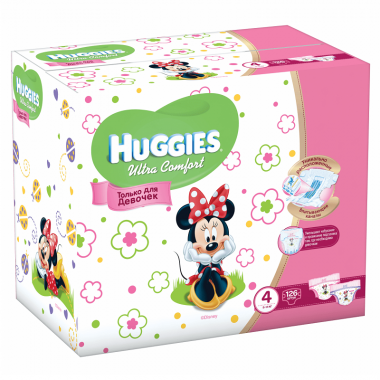Подгузники Huggies Ultra Comfort Disney для девочек, размер 4 (8-14 кг) 126 шт.