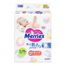 Подгузники Merries, размер S (4-8 кг) 70 шт.