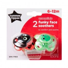 Латексная соска Tommee Tippee Funky Face, красно-зеленая, 6-12 мес., 2 шт.
